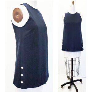 Pearl Lela Rose Womens Navy Ponte Sleeveless Tank Top Side Slit Buttons S NWT